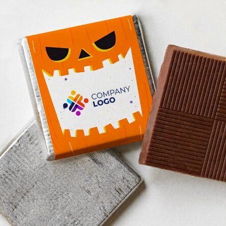 Mini chocolate personalised with logo and Halloween message - Pumpkin
