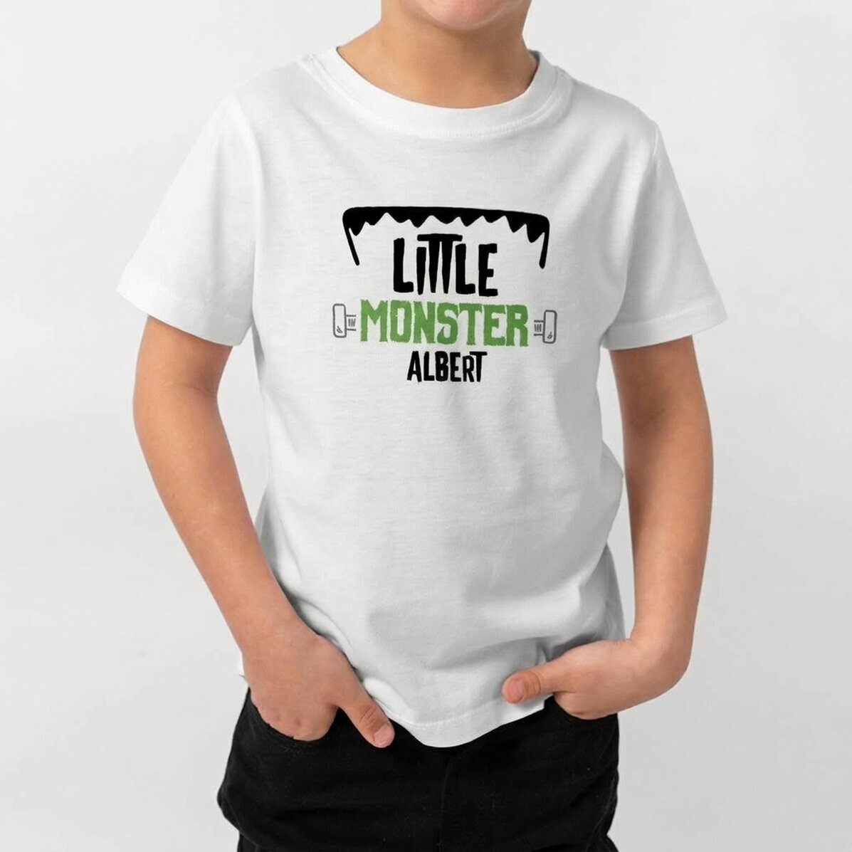 Customised Halloween cotton T-shirt for children with text - Little monster