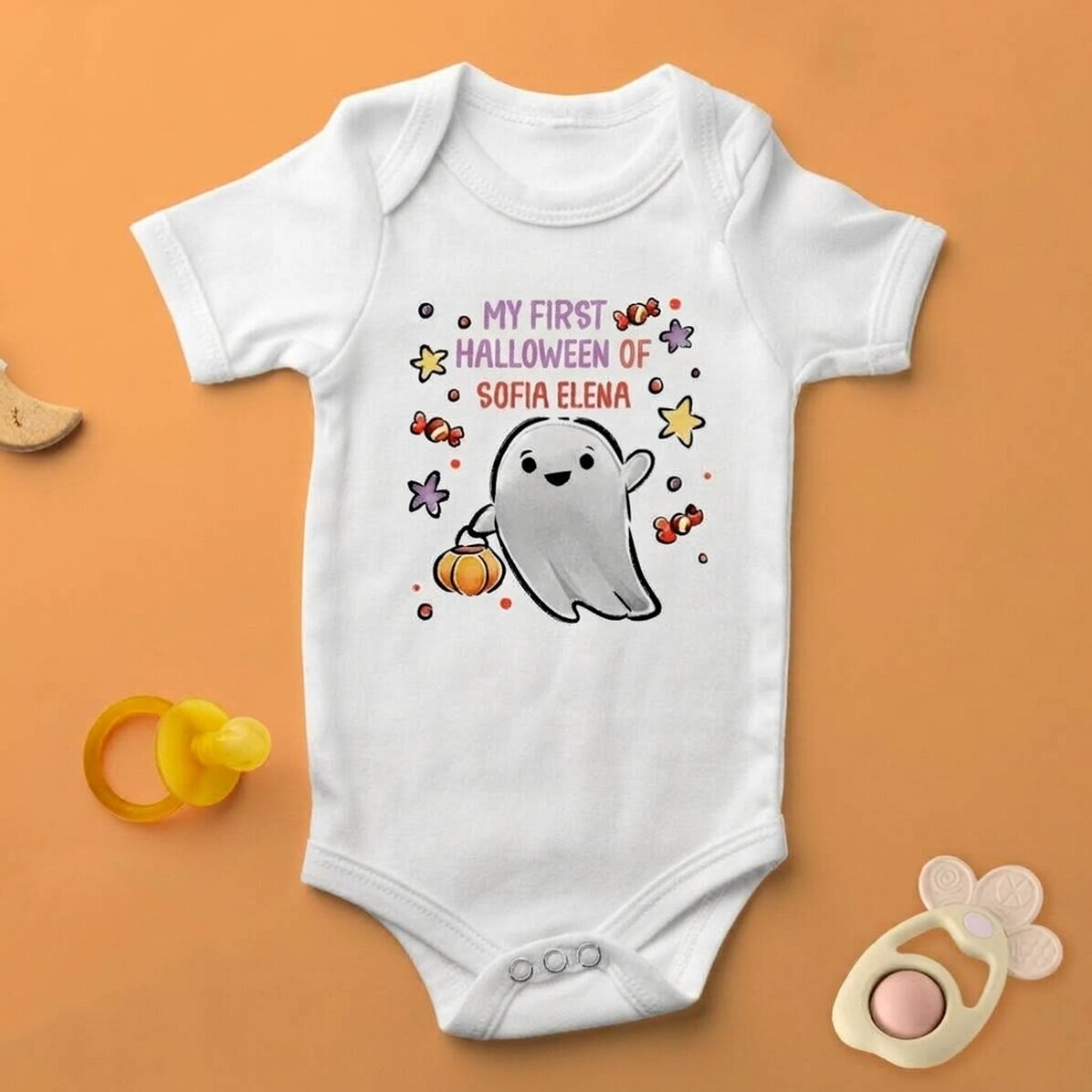 Personalised baby bodysuit with name - First Halloween