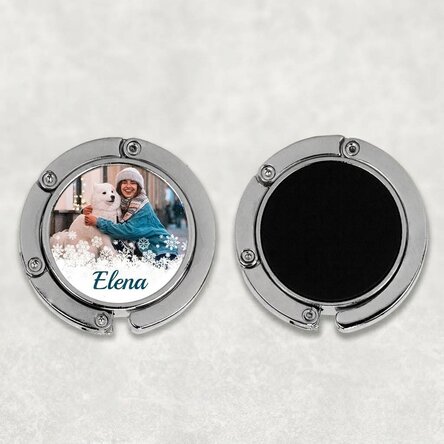 Personalised table bag holder with a photo and name - Snowflakes