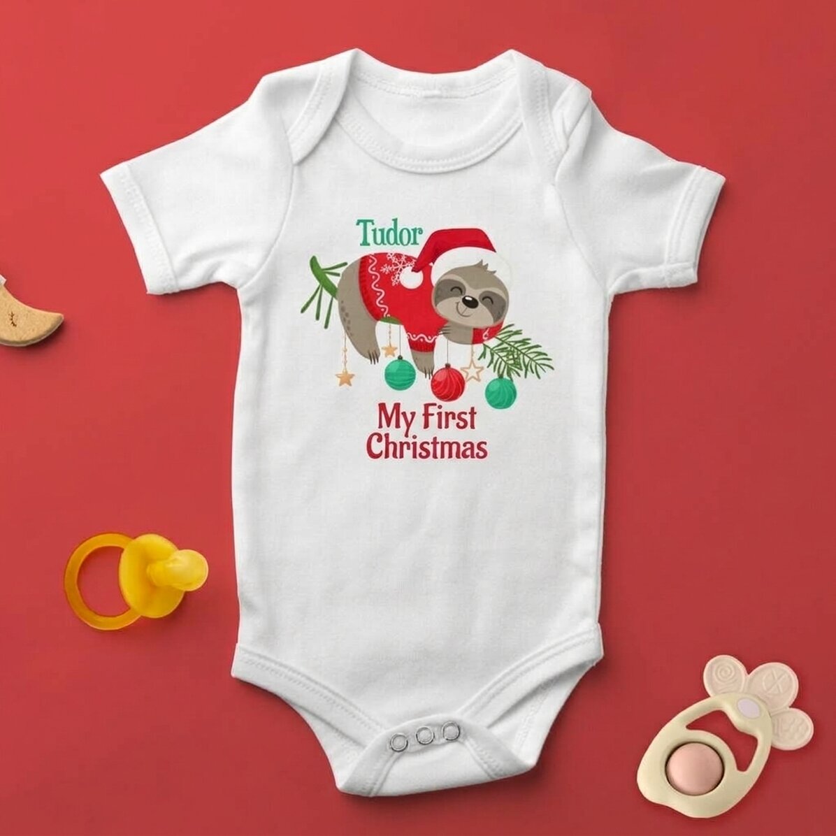 Personalised baby bodysuit with text - Lenes de Craciun
