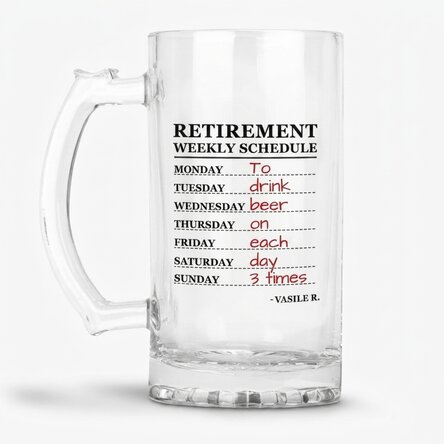 Personalised beer mug with retirement text