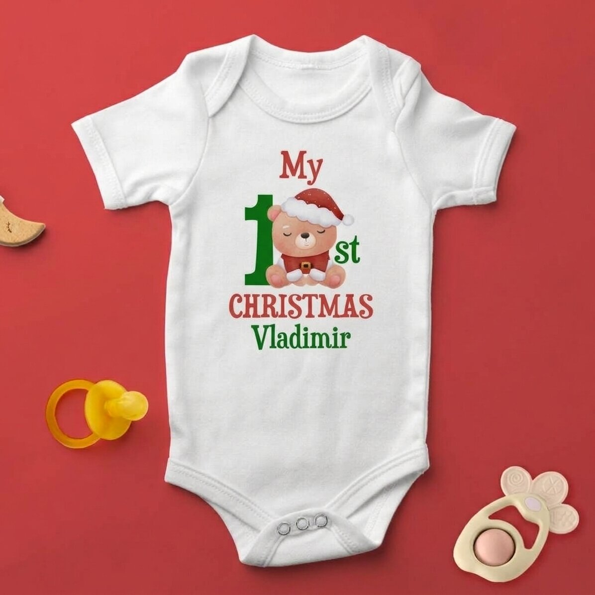 Personalised baby bodysuit with text - First Christmas