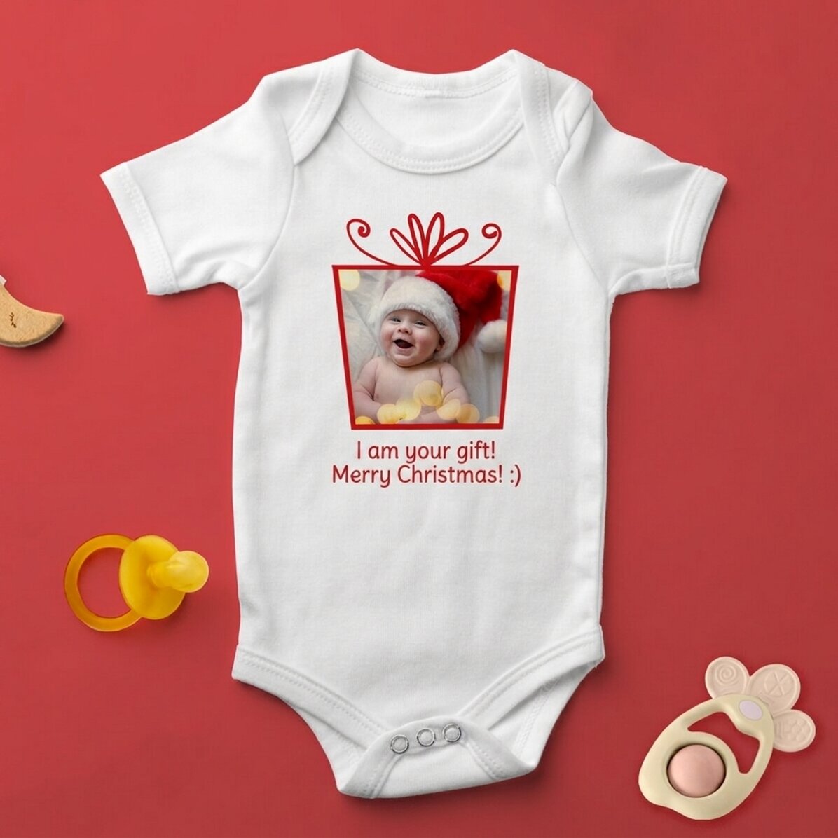 Personalised baby bodysuit with photo and text - Christmas gift