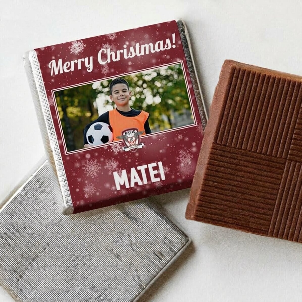 FC Rapid mini chocolate bar personalised with photo and text - Snowflakes
