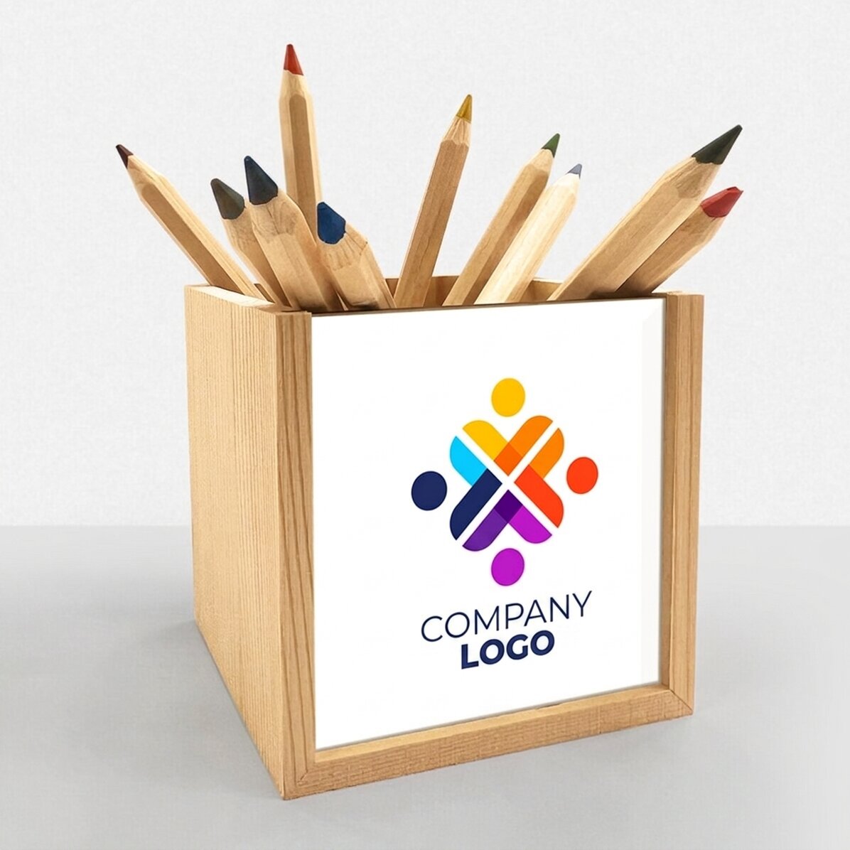 Personalised pencil holder with logo