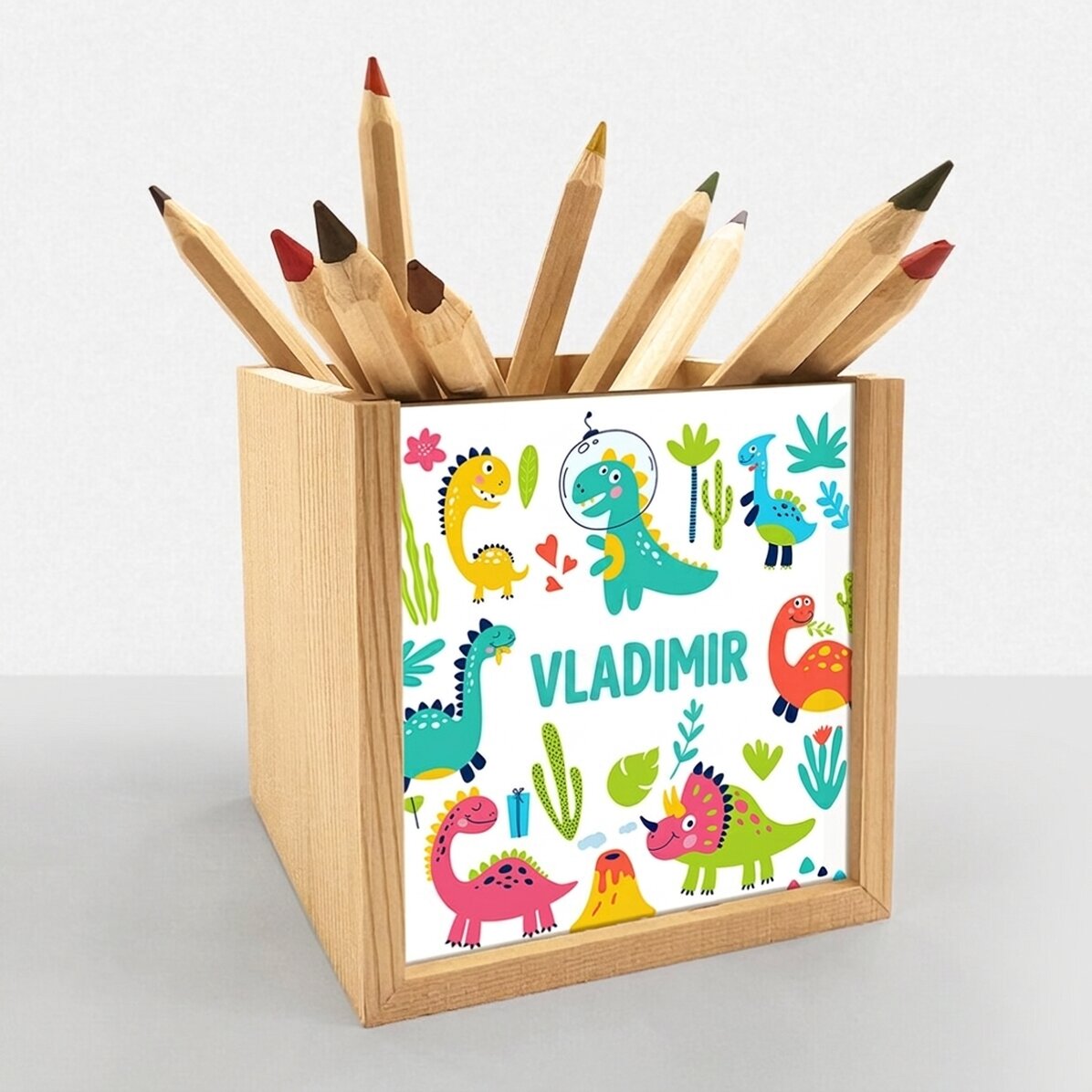 Personalised pencil holder with name - Dino