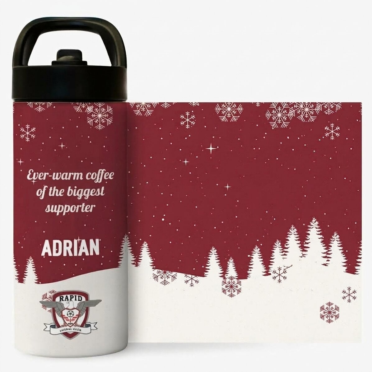 FC Rapid thermos with handle and customised straw with text - Winter landscape