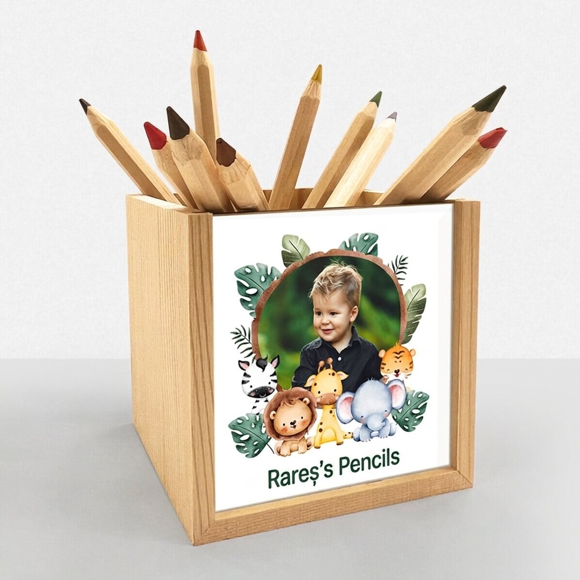 Personalised pencil holder with photo and text - Animals
