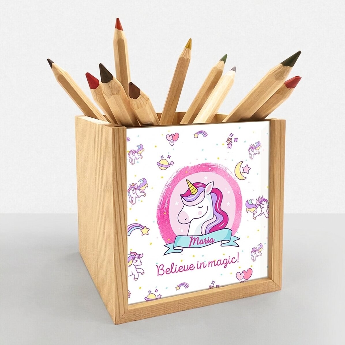 Personalised pencil holder with name - Unicorn