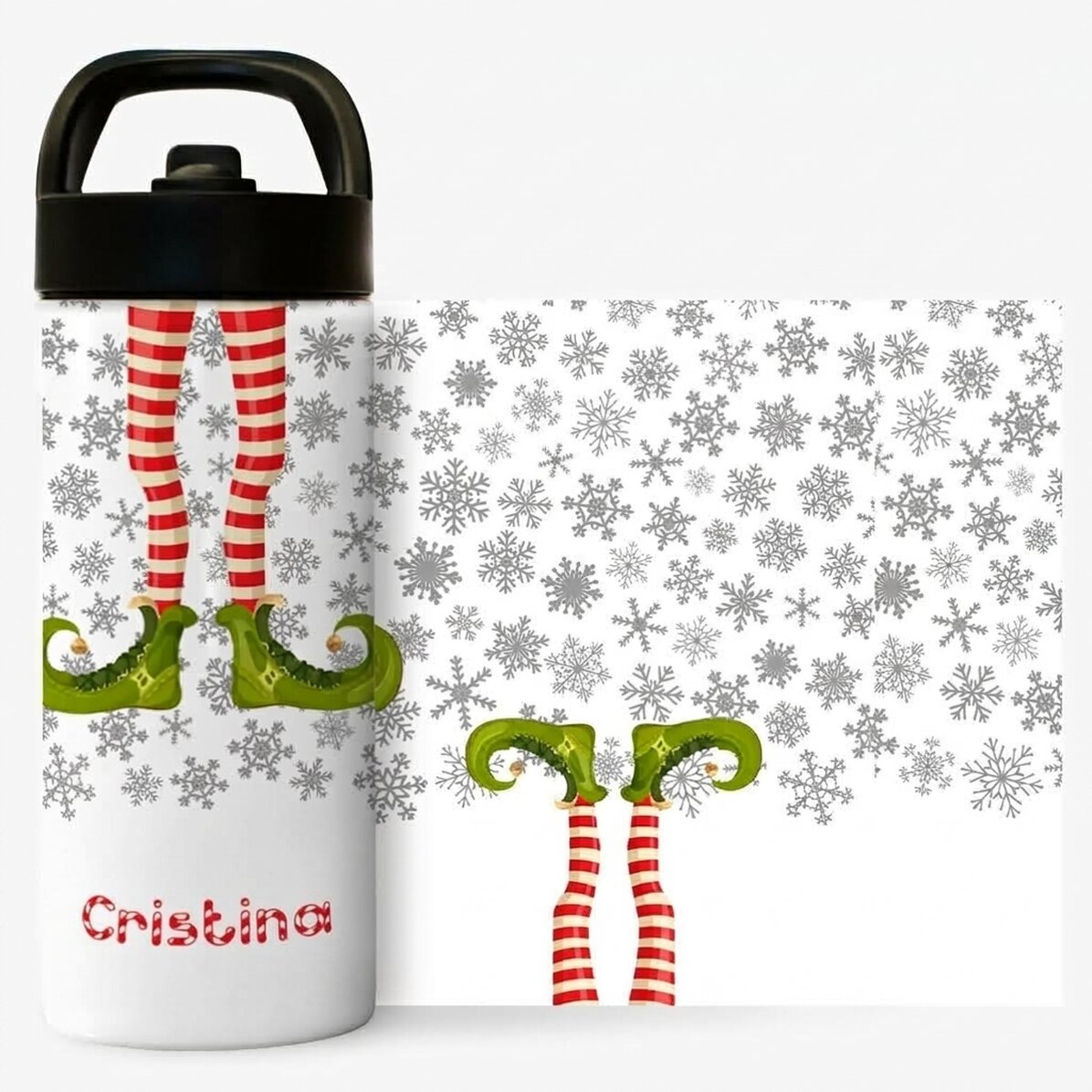 Thermos with handle and straw personalised with text - Elf