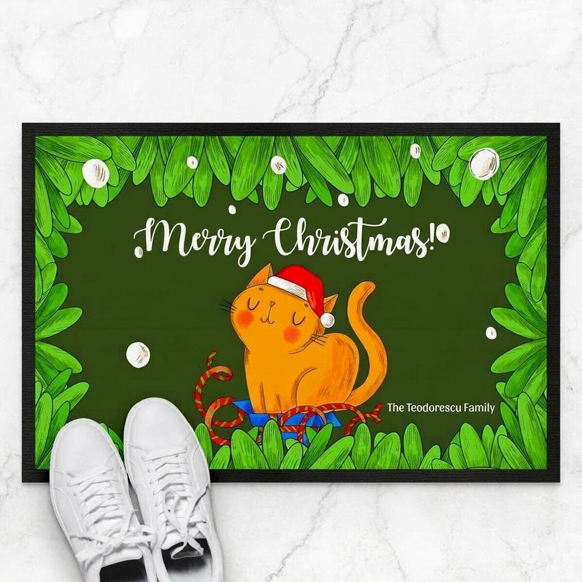 Personalised entrance mat with text - Christmas Cat