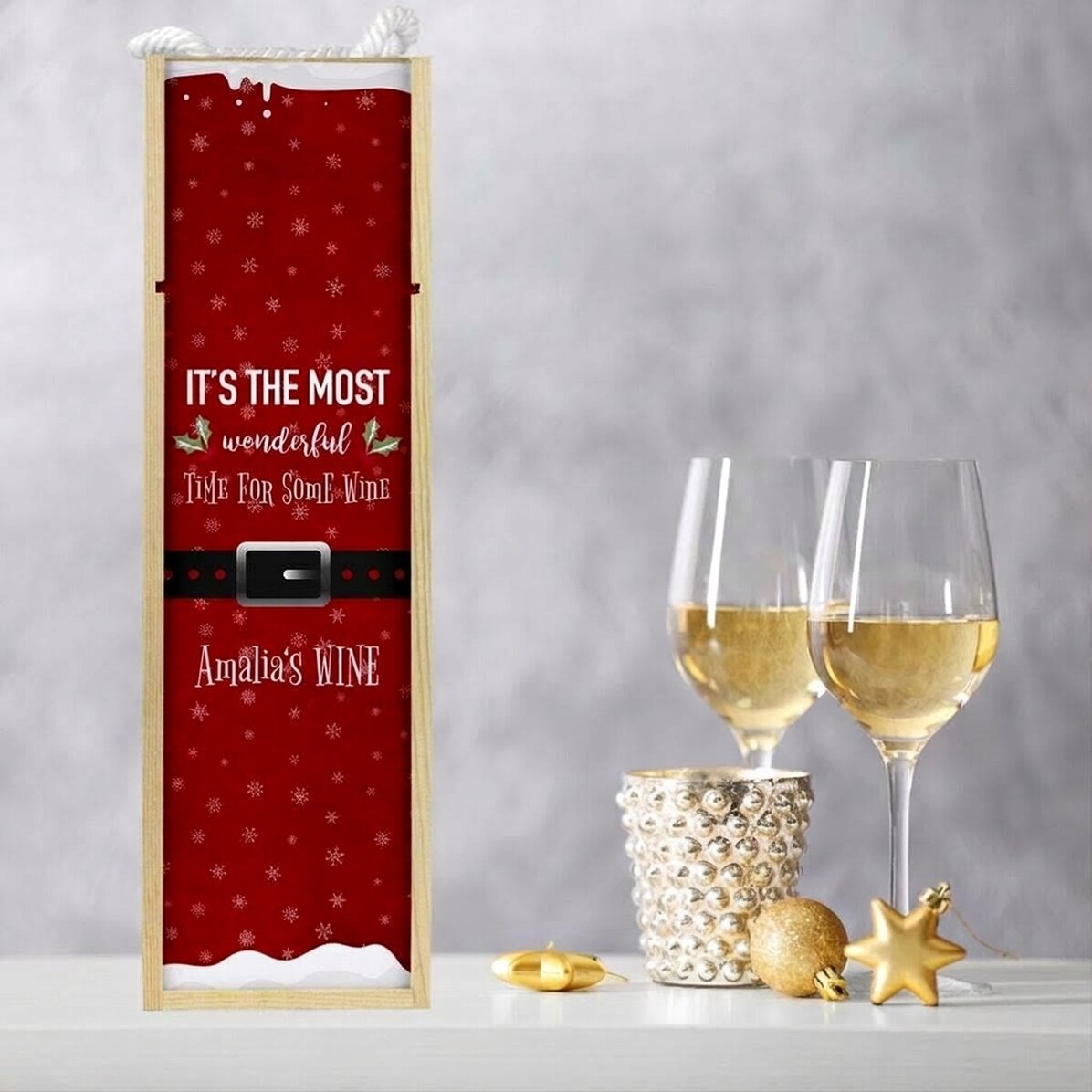 Personalised wine box with Christmas text - Most wonderful time