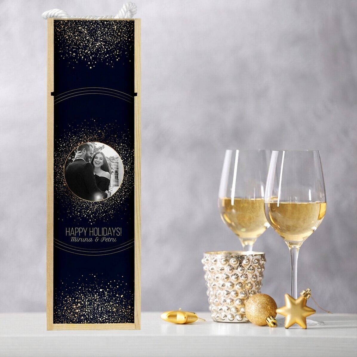 Personalised wine box with photo and text - Sparks of Joy