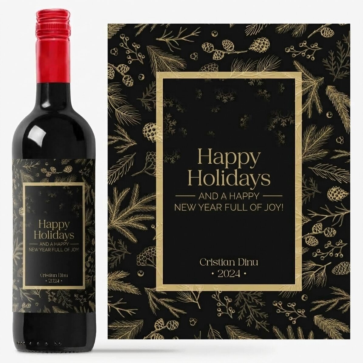 Personalised wine with message - Elegant Christmas