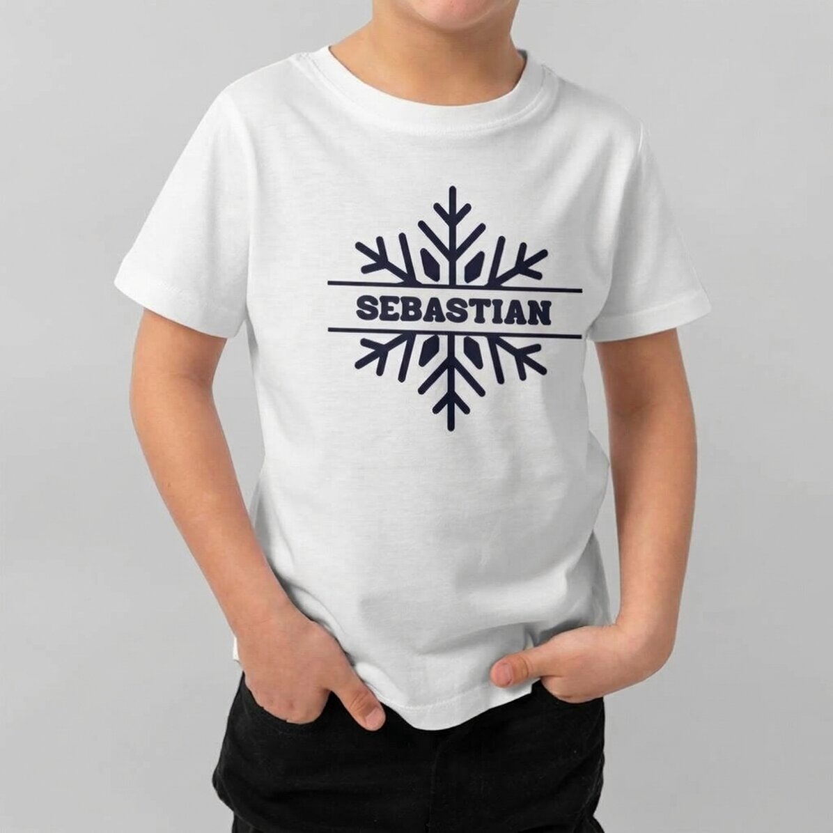 Personalised cotton T-shirt for children with name - Snowflake