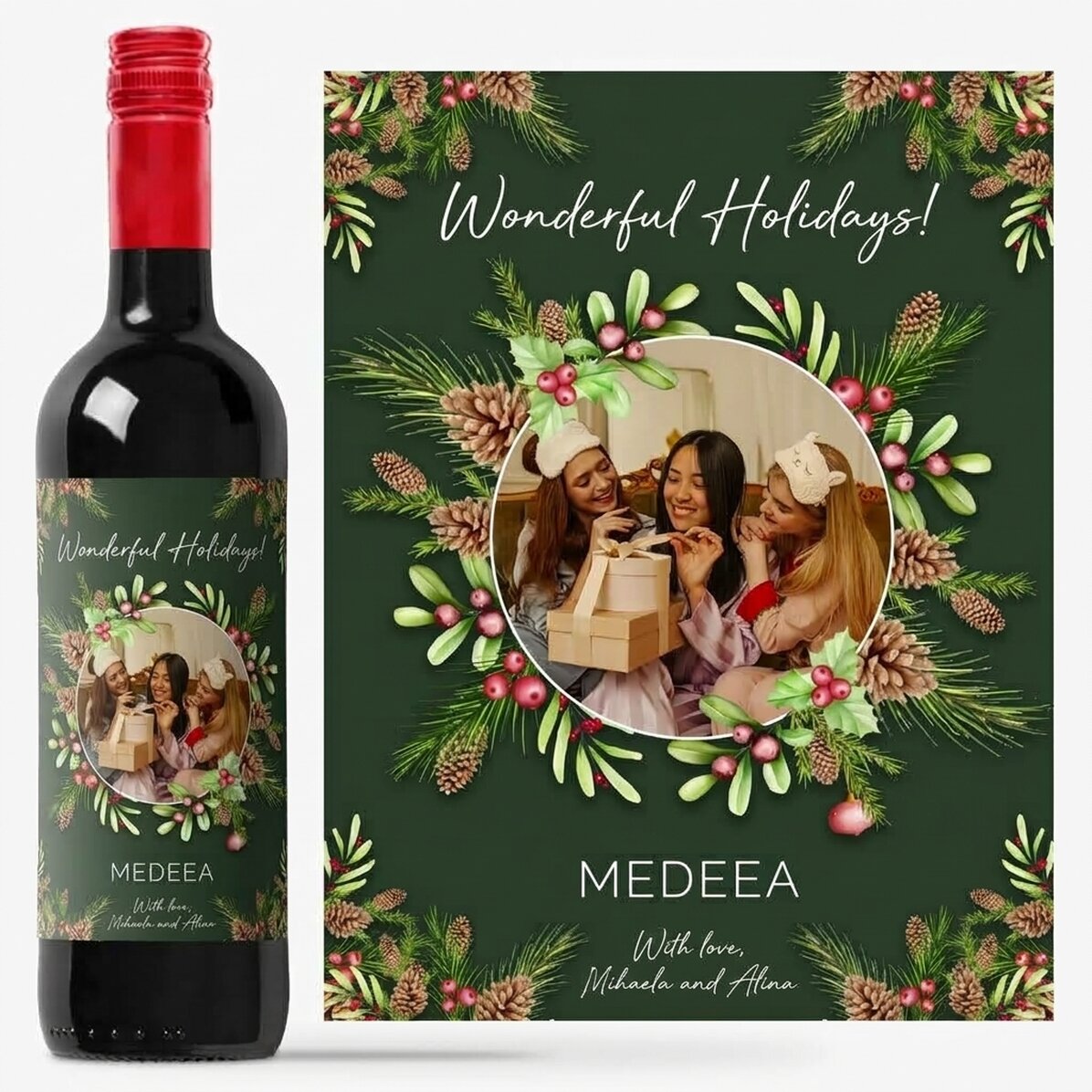 Personalised wine with photo and message - Christmas decorations