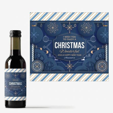 Mini wine bottle personalised with text - Blue Christmas