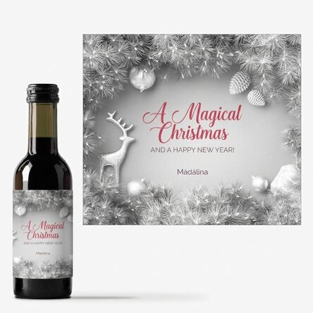 Mini wine bottle personalised with text - Silver Christmas