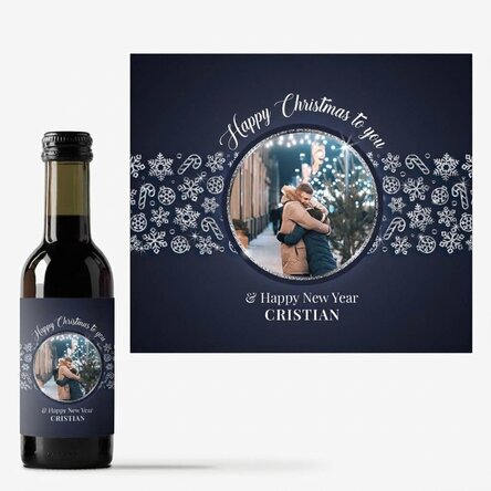 Mini wine bottle personalised with photo and text - Shiny Snowflakes