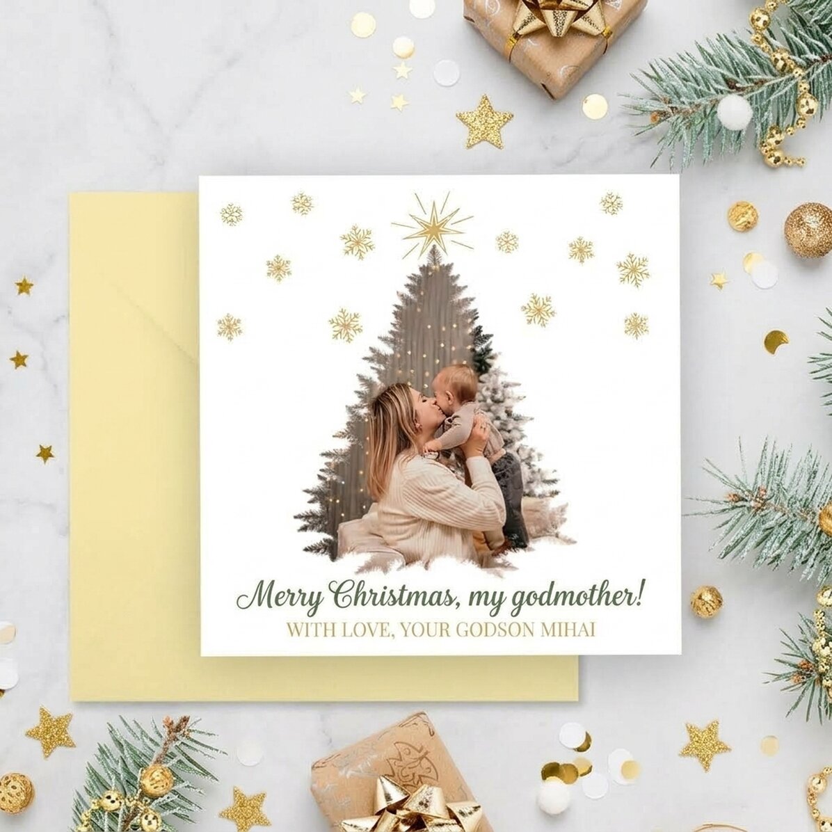 Personalised square card with photo and message - Merry Christmas!
