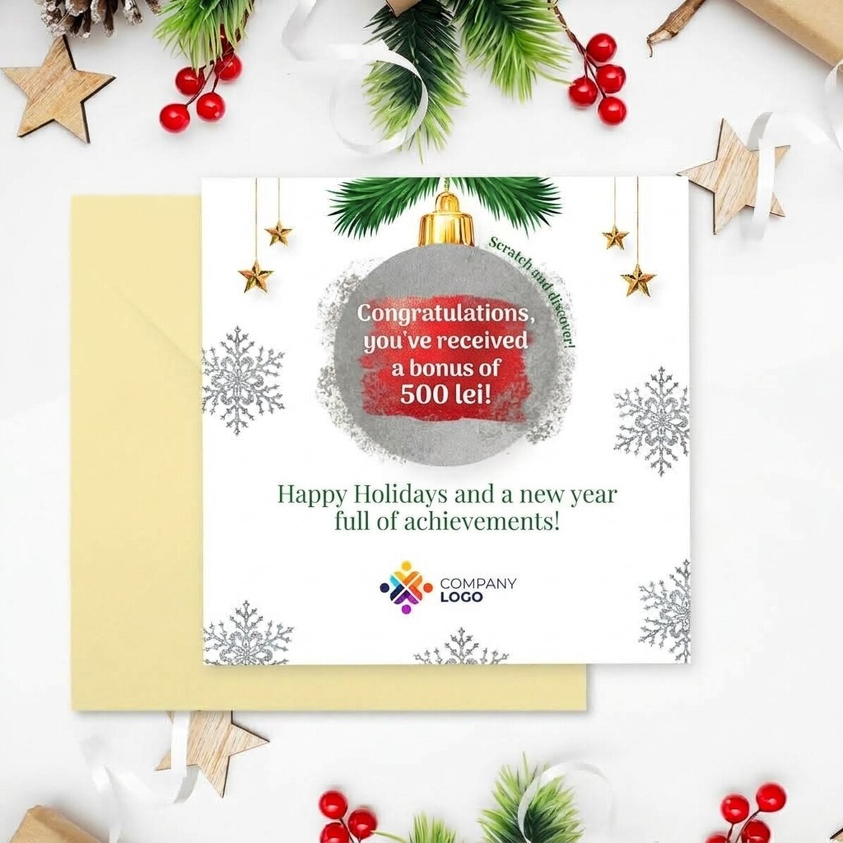 Personalised scratch card with logo and message - Christmas surprise