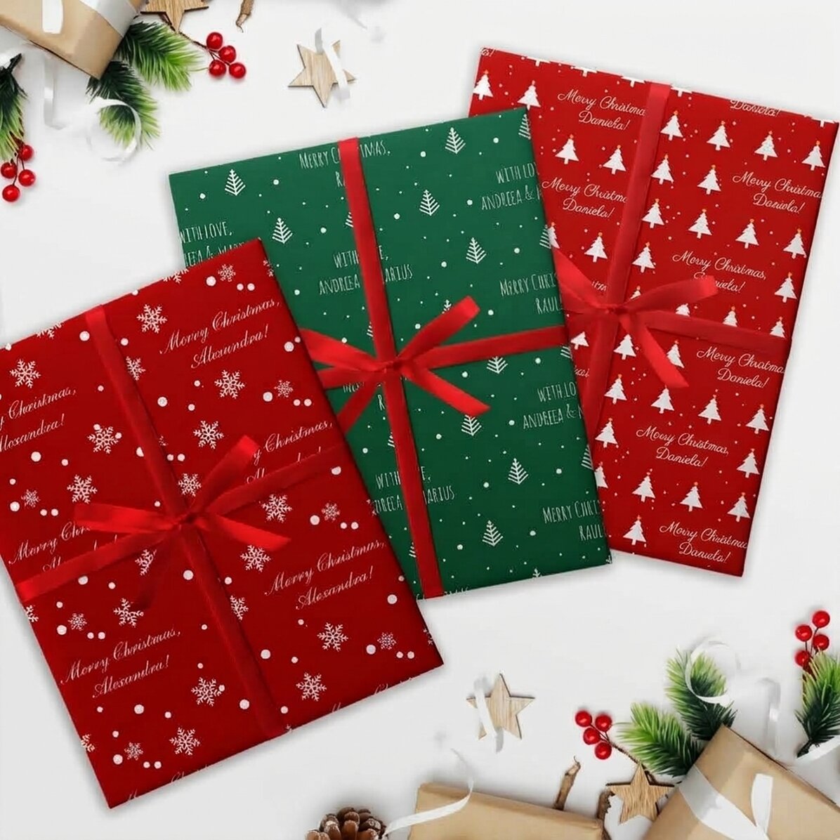 Personalised gift wrapping paper with Christmas text