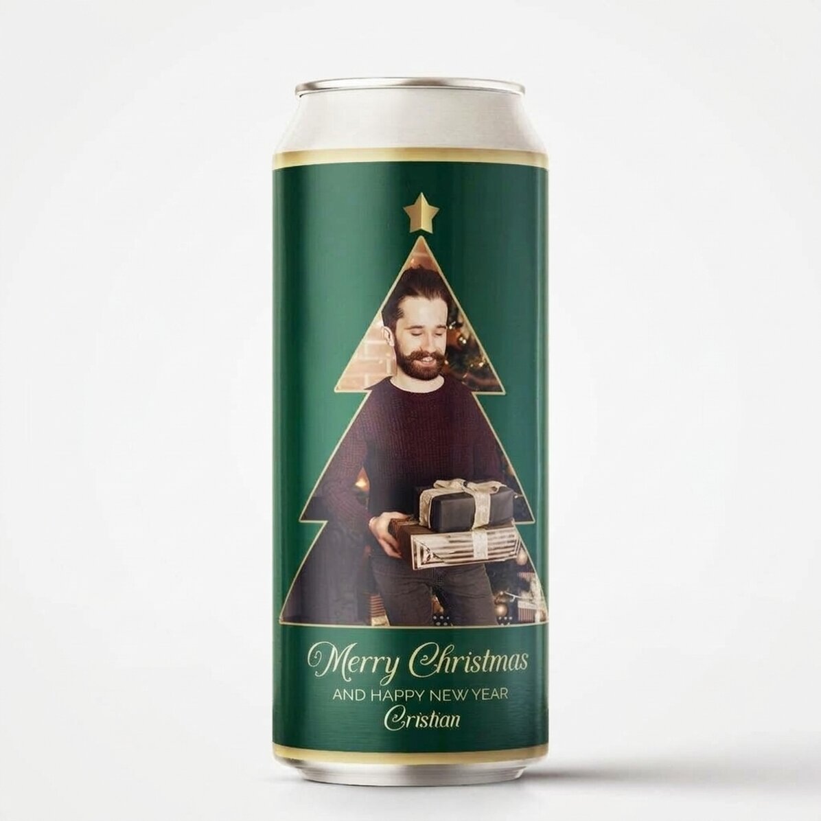 Personalised beer can with photo and text - Christmas Tree