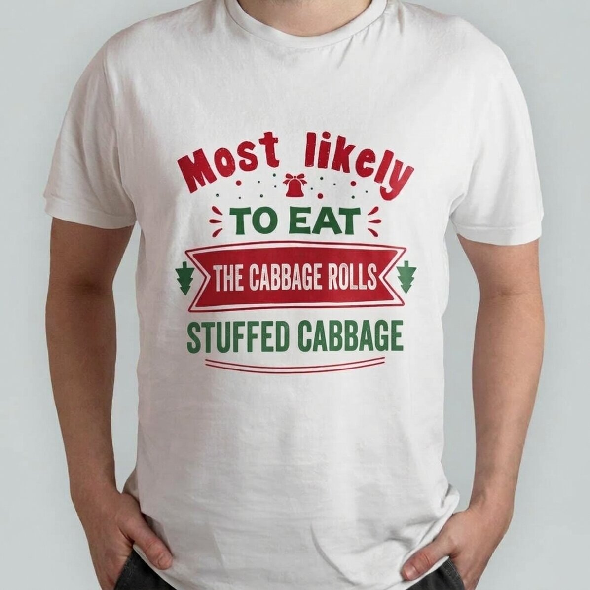 Custom cotton T-shirt with text - Most likely to eat