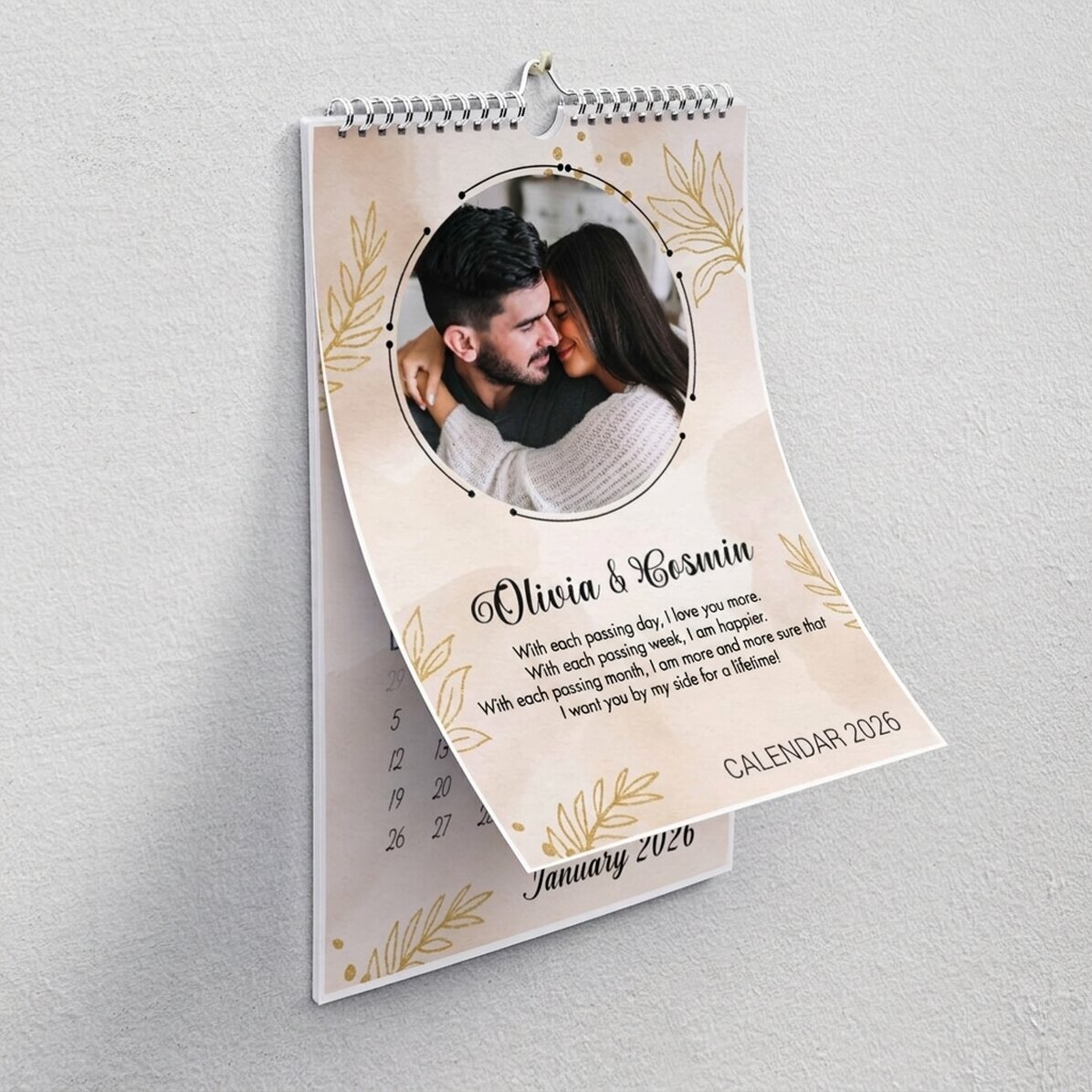 Personalised calendar with photos and message - Gold
