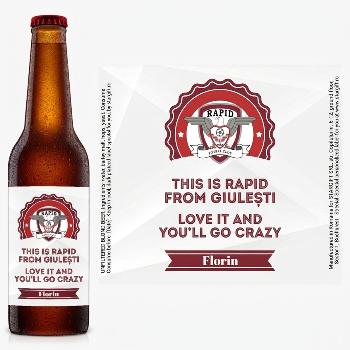 FC Rapid beer personalised with text - Our Rapid from Giulesti