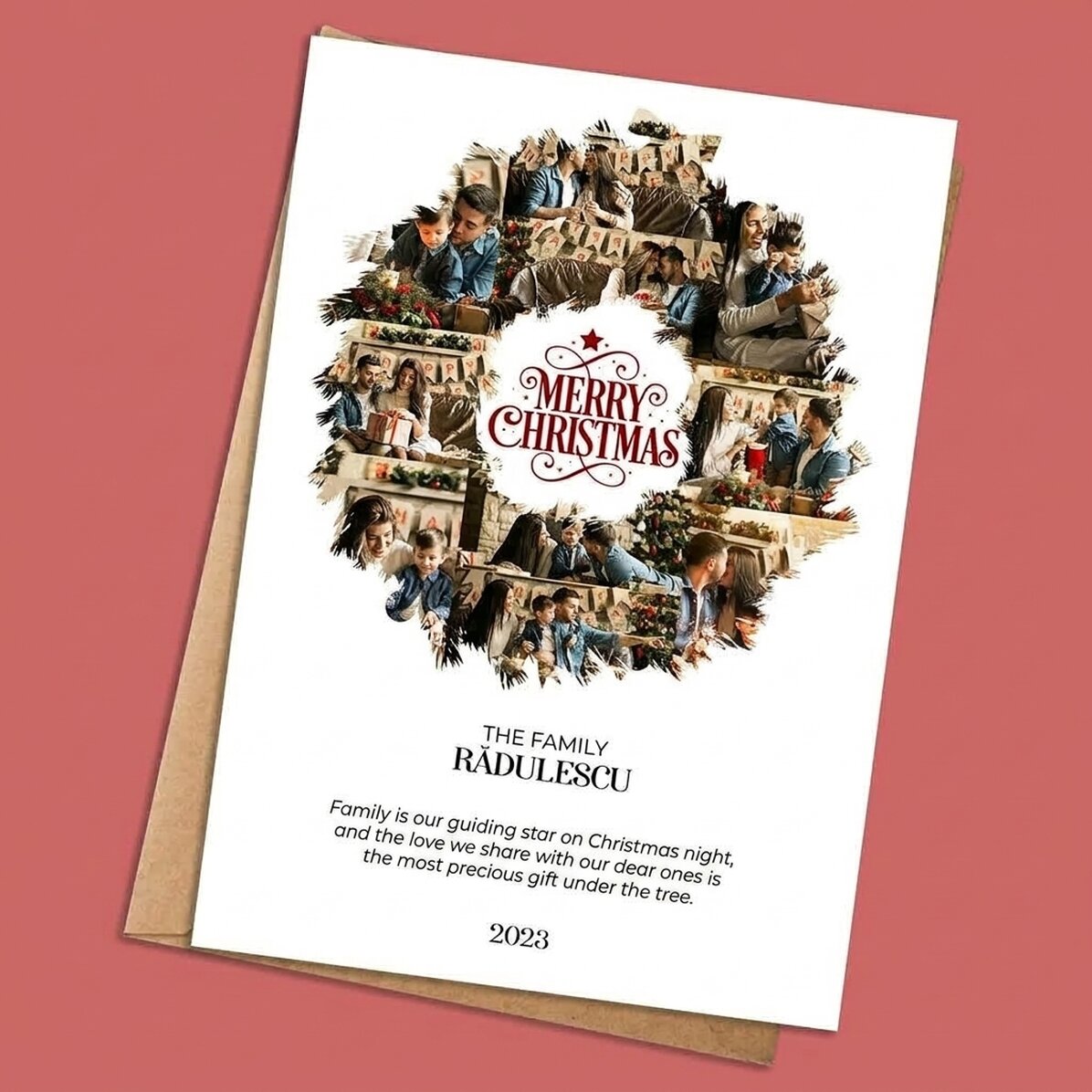 Personalised card with 10 photos and text - Christmas Wreath