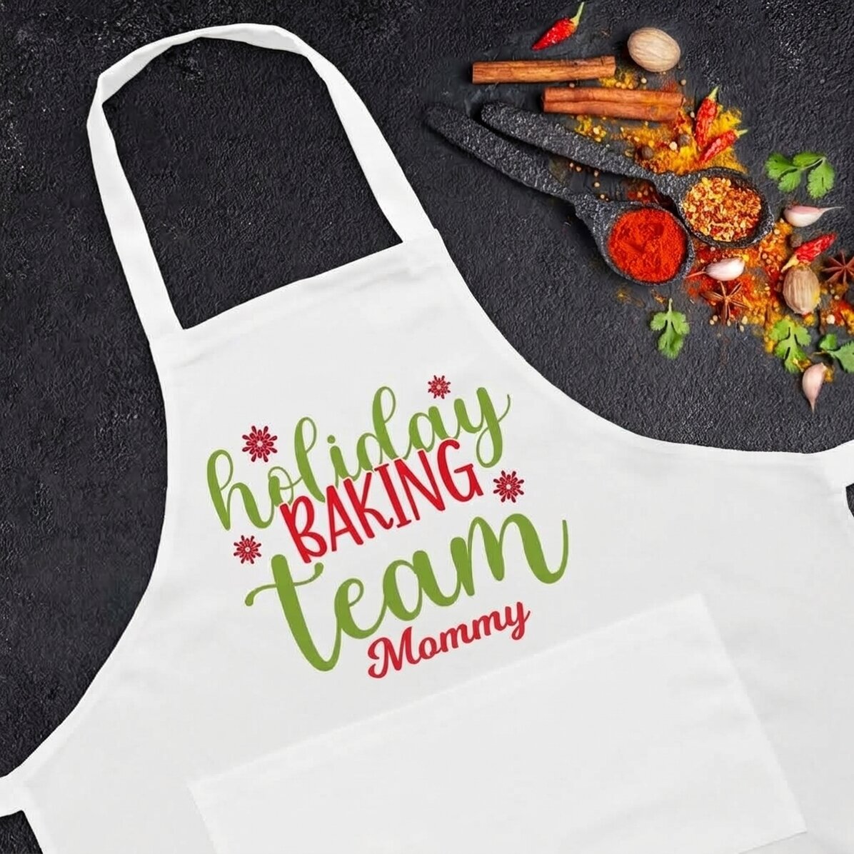 Customised apron with text - Holiday baking team