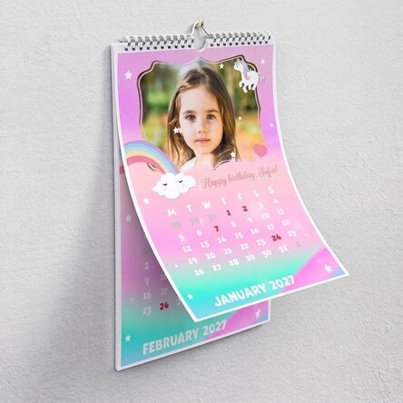 Personalised calendar for children with photos and text - Unicorn