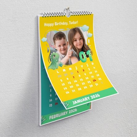 Personalised calendar for children with photos and text - Dino