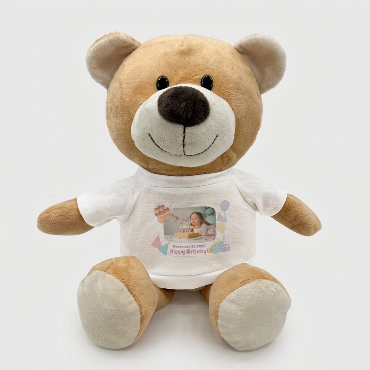 Personalised teddy bear with a photo and text - Happy Birthday