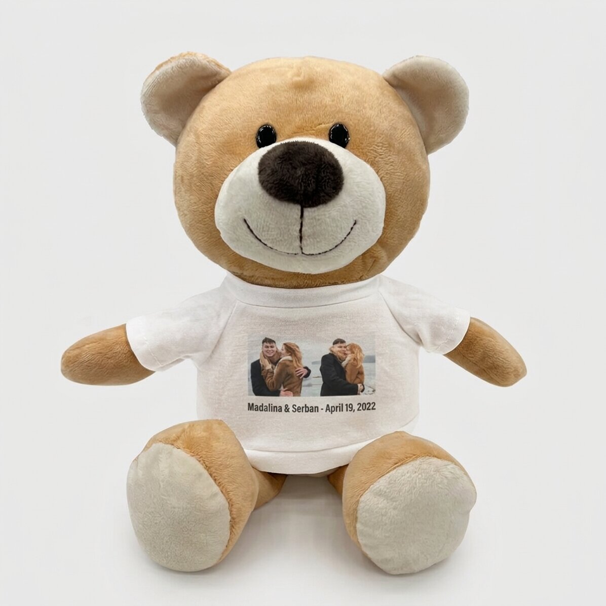 Personalised teddy bear with two photos and text