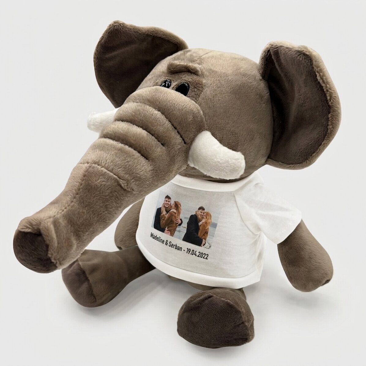 Personalised plush elephant with two photos and text