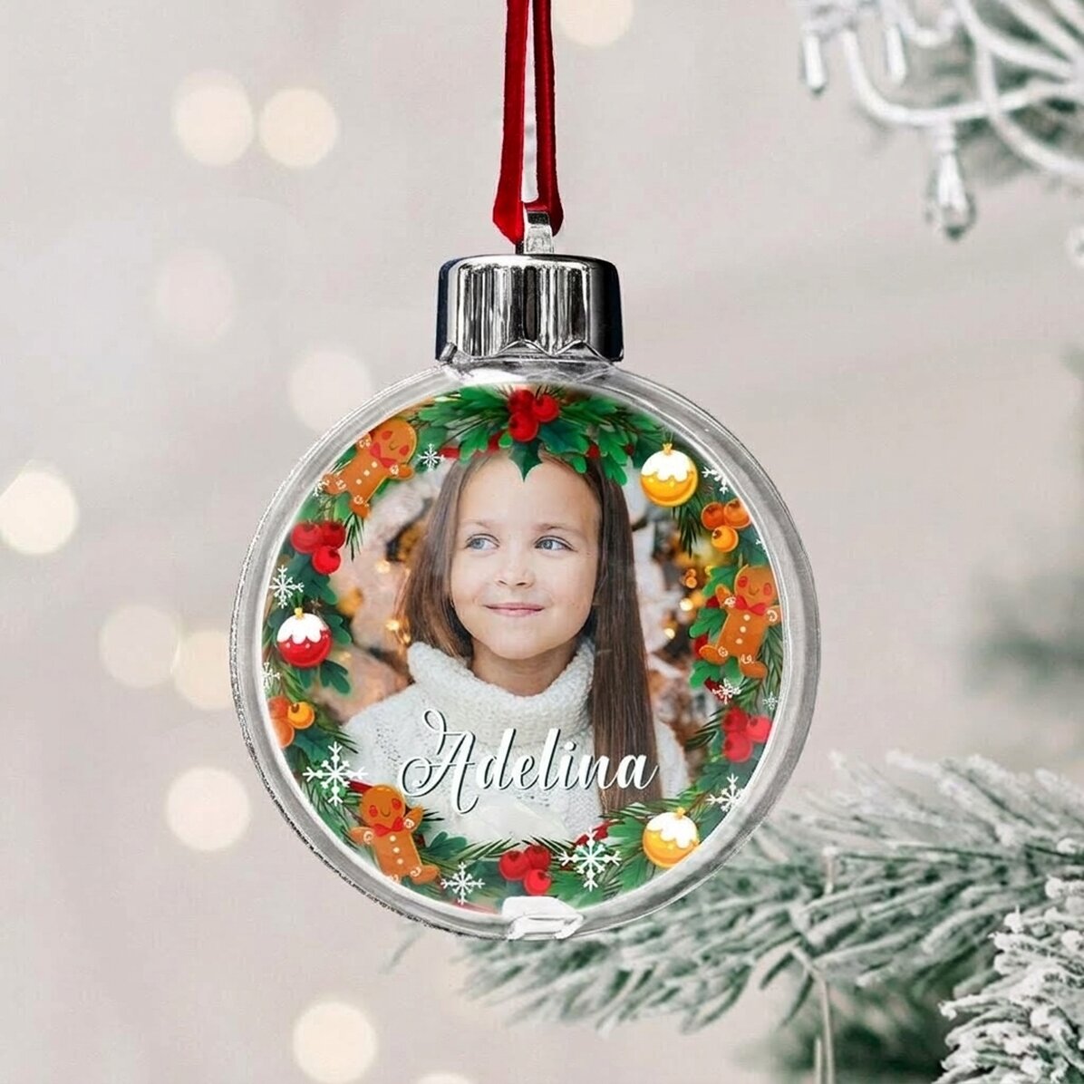 Personalised globe with photo and text - Gingerbread