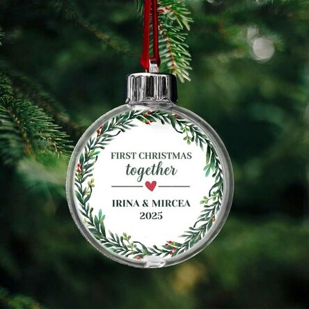 Customised double-sided transparent globe with a photo and message - First Christmas together