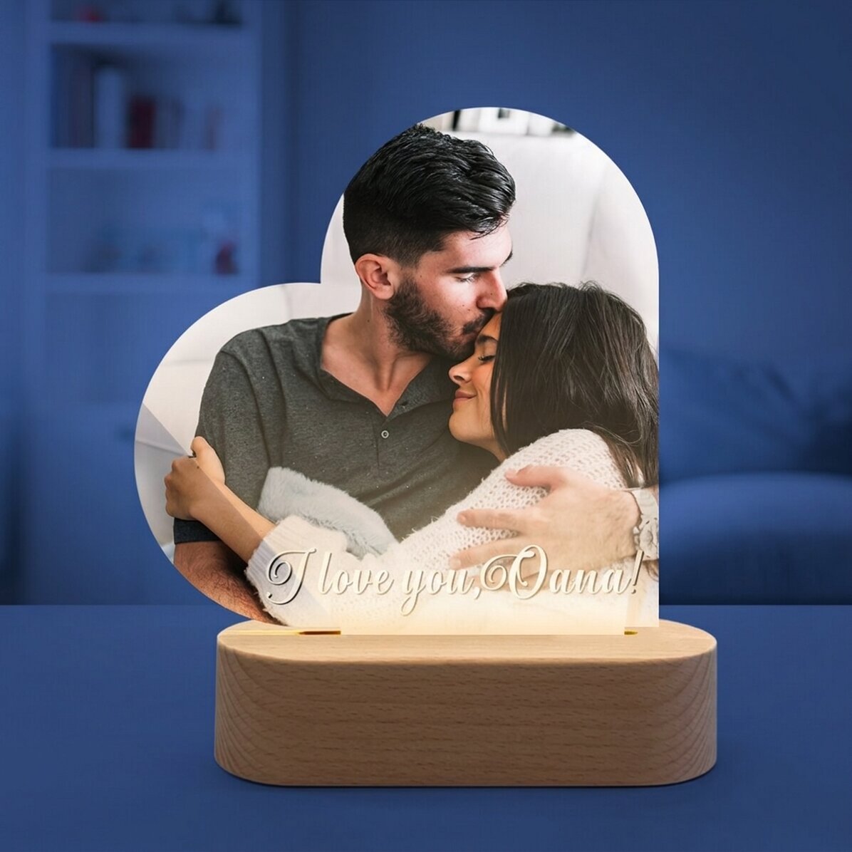 Personalised LED night light with a photo and message