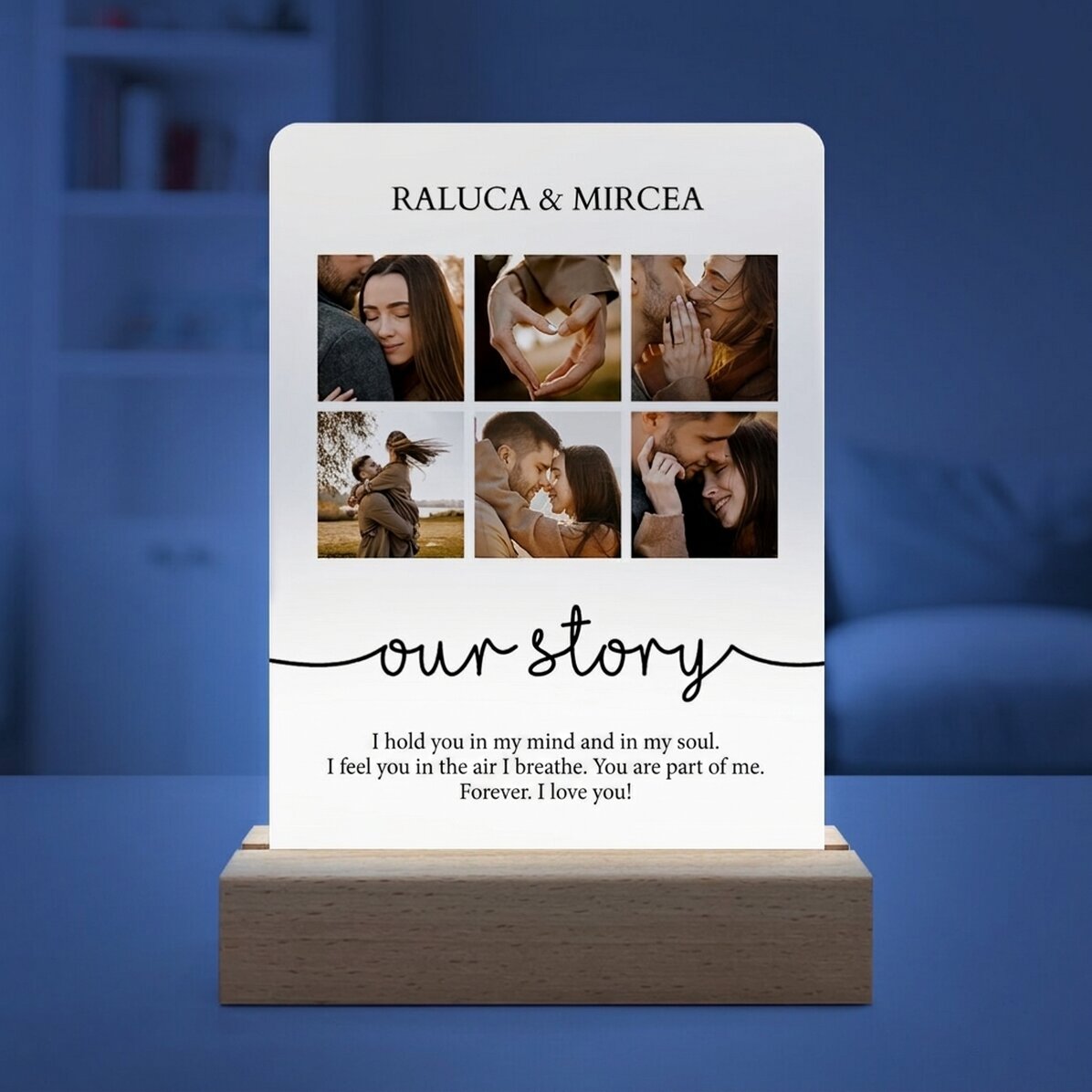 Personalised LED night light with 6 photos and message - Our story