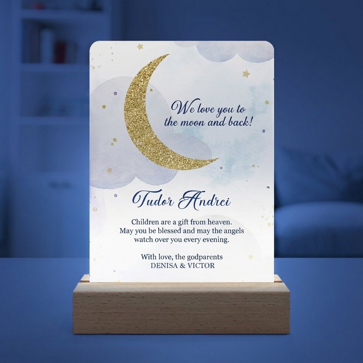 Personalised LED night light with message - To the moon and back