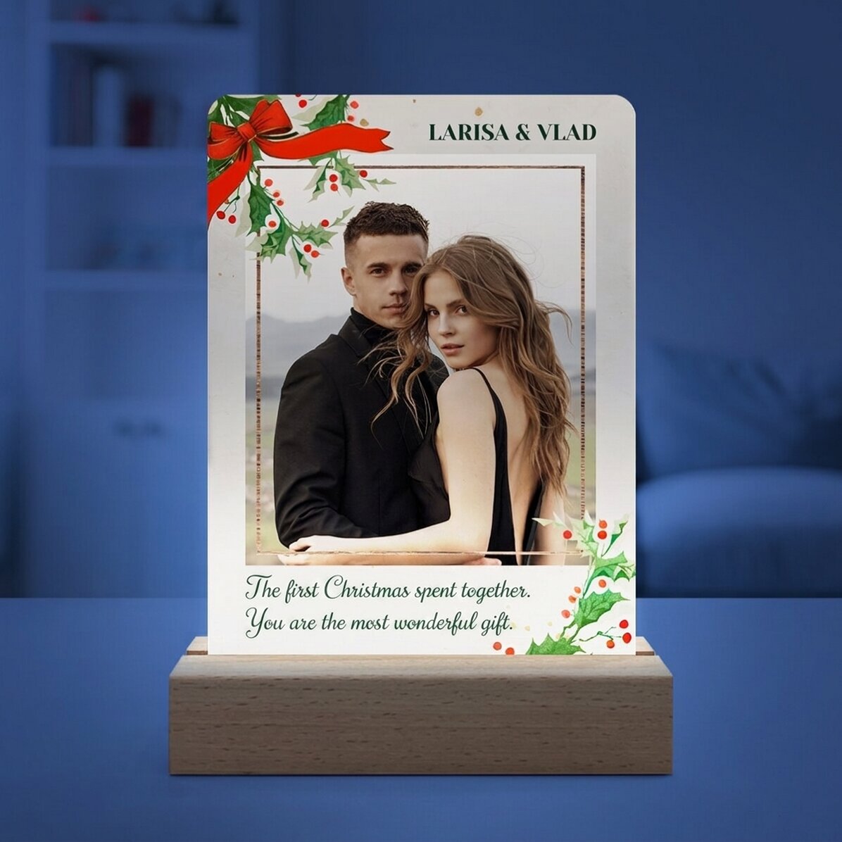 Personalised LED night light with a photo and message - Christmas