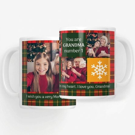 Personalised mug with 5 photos and text - Christmassy