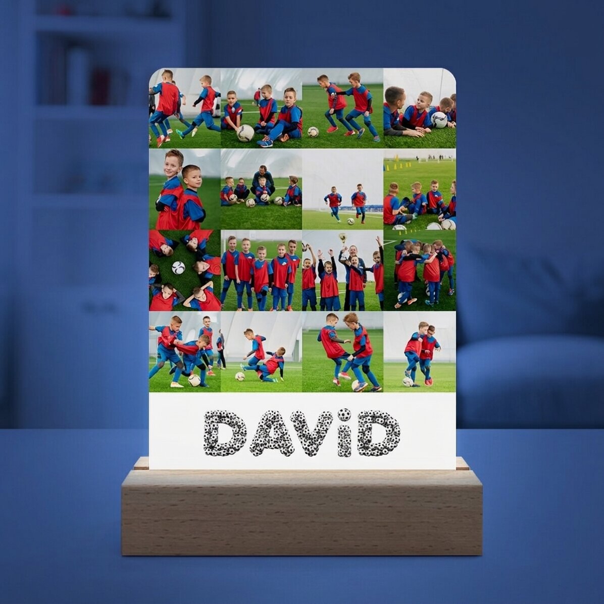 Personalised LED night light with 16 photos and names - Football