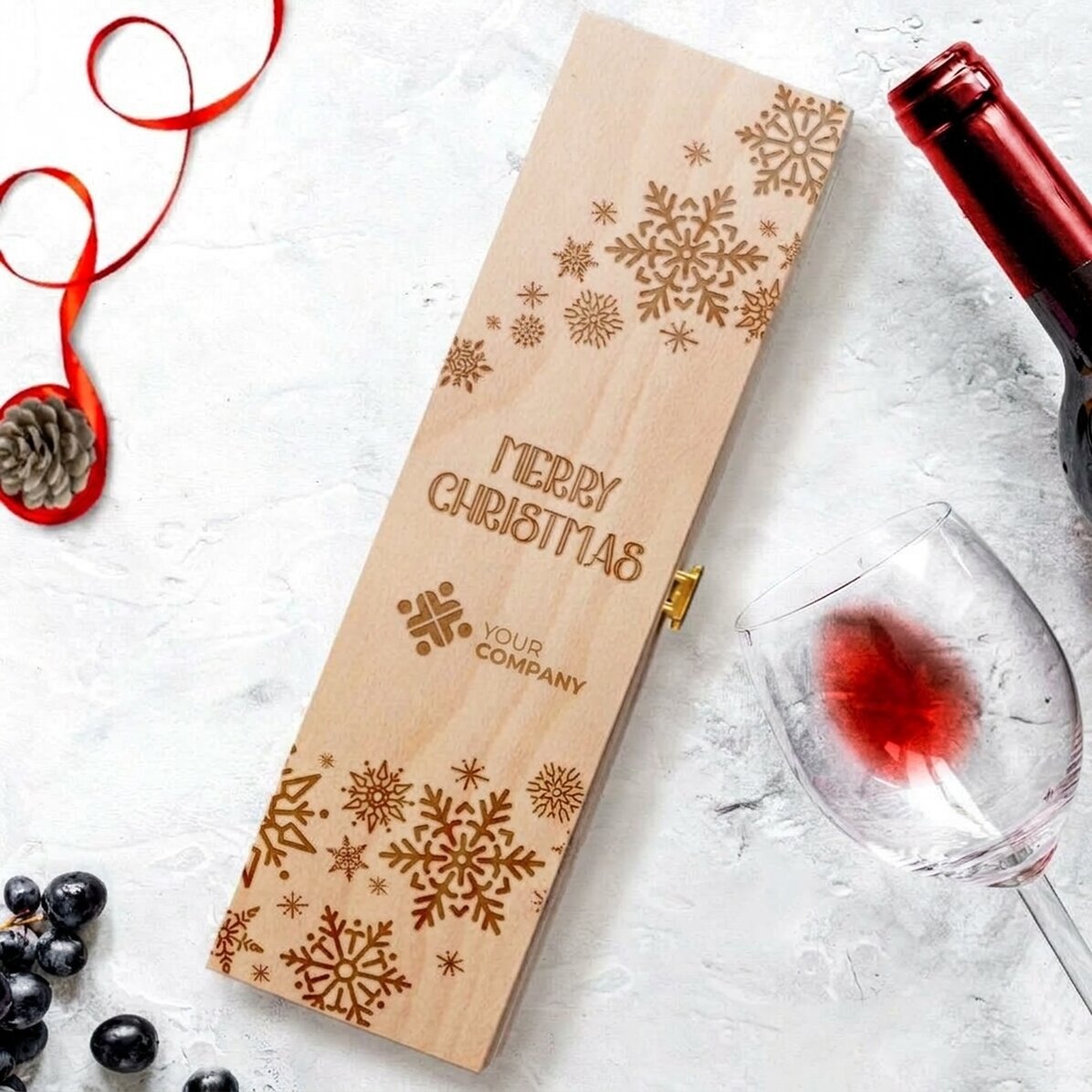 Wine box with logo and Christmas message