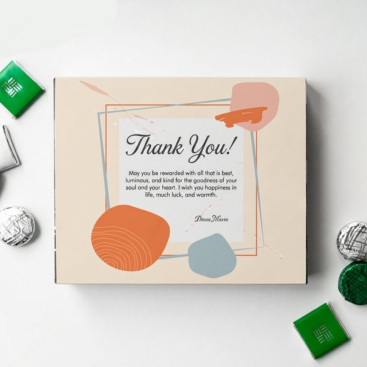 Personalised box of chocolates with a thank you message