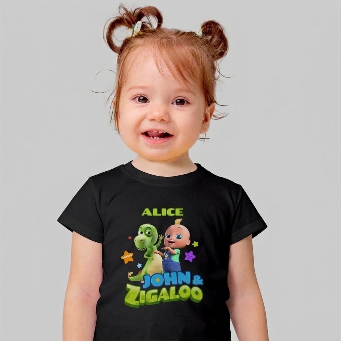 Personalised cotton T-shirt for children with name - Johny and Zigaloo TraLaLa