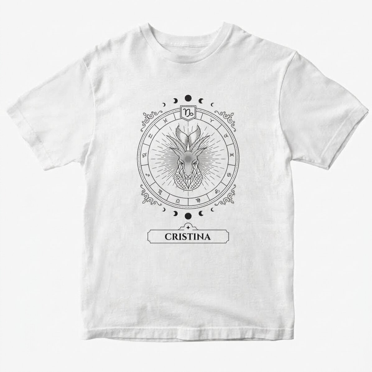 Customised cotton T-shirt with name and zodiac sign - Capricorn